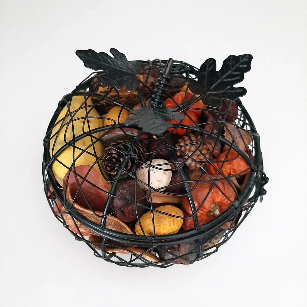 Bronze Metal Basket of Dried Gourds (Autumn/Thanksgiving Home Decor), Pier I